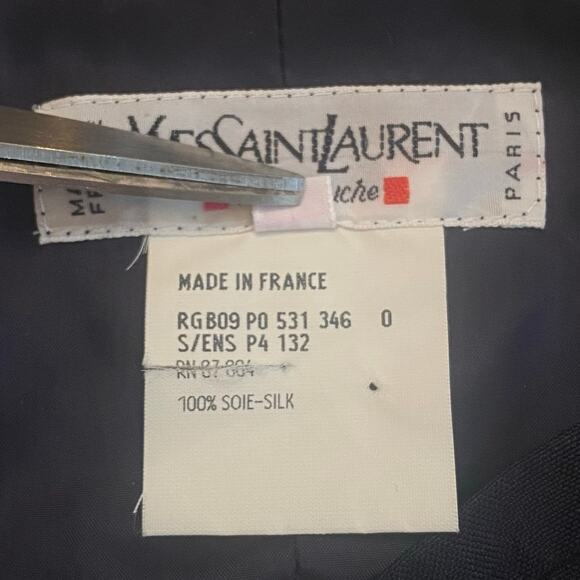 Vintage YSL Yves Saint Laurent Textured Raw Silk Midi Skirt Blue FR 42 US 8 READ - Picture 4 of 9